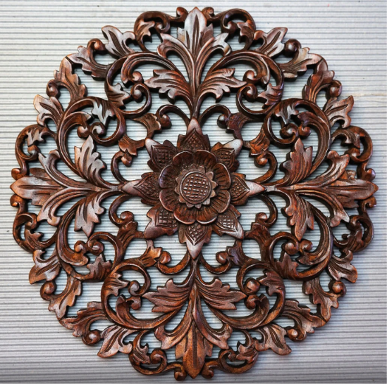Hand-Carved Wood Mandala Panel