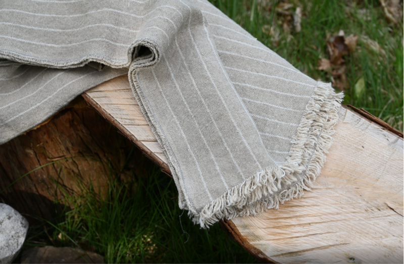 Woven Linen Throw Blanket with Fringe